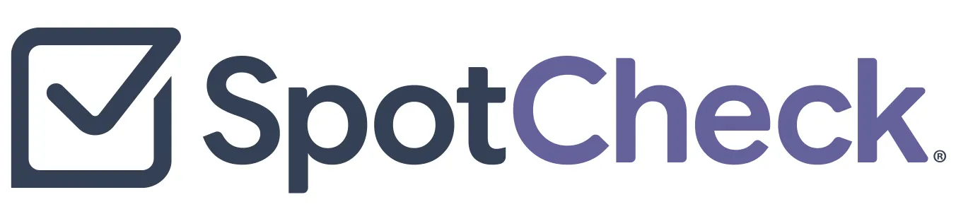 Final version the SpotCheck logo shows a stylized logomark and logotype